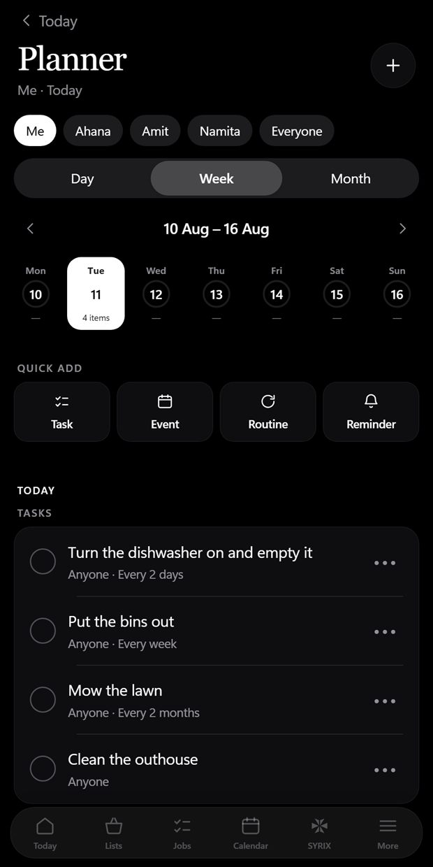 Kohli — the planner showing a week of household jobs